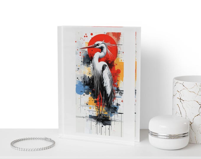 Heron Art Print Photo Block | Acrylic Display, Colorful Abstract Background