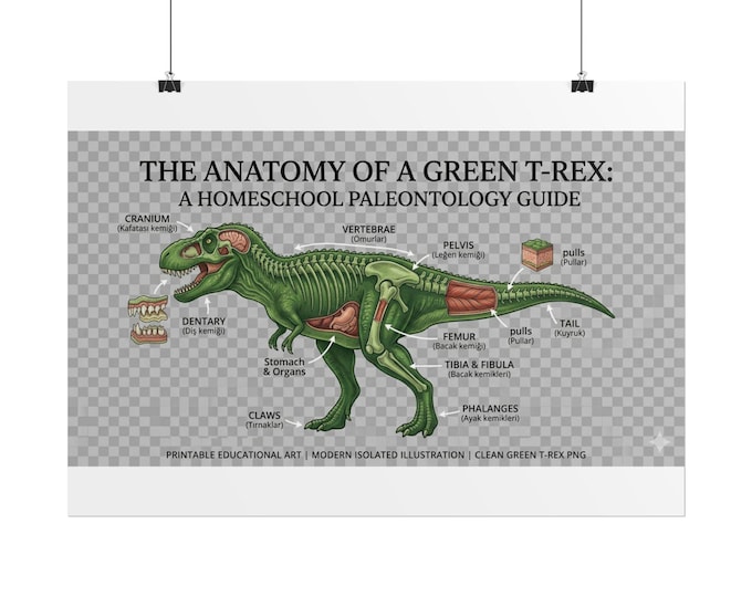 Tyrannosaurus |Anatomy of a Green T-Rex Rolled Poster | Paleontology Guide Wall Art