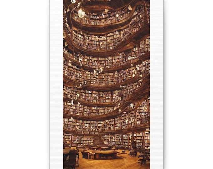 Grand Library Interior Canvas | Classic Canvas Wall Art, Vintage Bookshelf Print