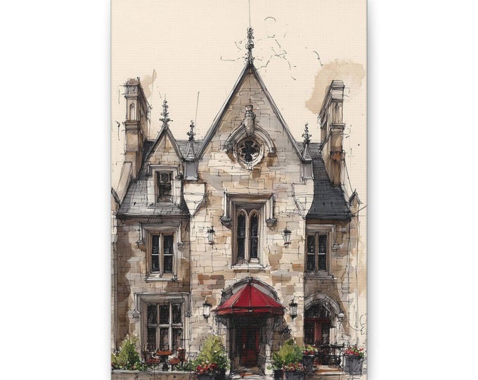 Victorian House Illustration Canvas | Vintage Architecture Wall Art
