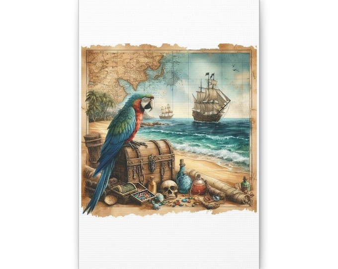 Pirate Treasure Parrot Classic Canvas | Nautical Ship Map Beach Skull