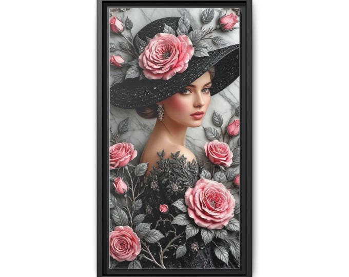 Victorian Rose Lady canvas framed wall art | Matte Canvas