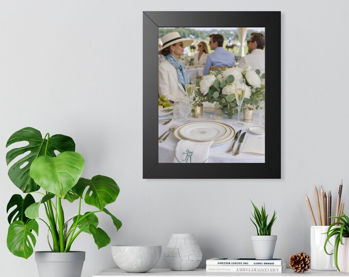 Elegant White Floral Tablescape Framed Vertical Poster | Wedding Reception Decor