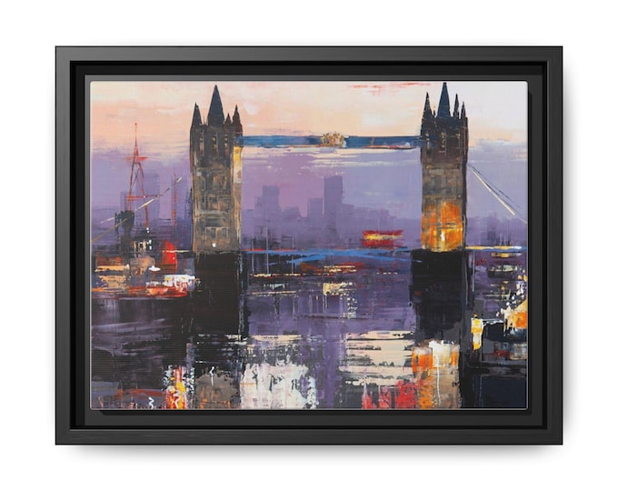 London Tower Bridge Cityscape Matte Canvas Framed | Abstract Multi-Color Wall Art