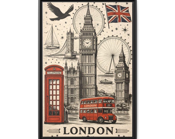 London Landmarks Collage Canvas Print | Framed Matte Wall Art