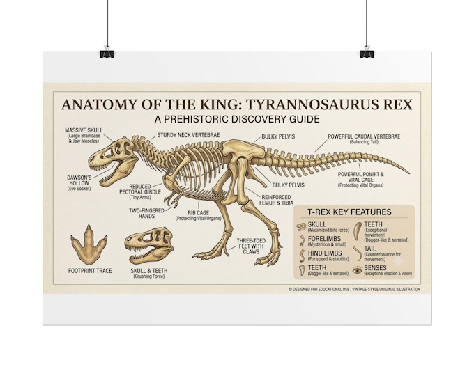 Tyrannosaurus Rex Anatomy Poster Rolled Poster | Prehistoric Skeleton Chart