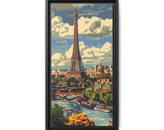 Eiffel Tower Paris Cityscape Matte Canvas, Framed | Vintage Travel Wall Art