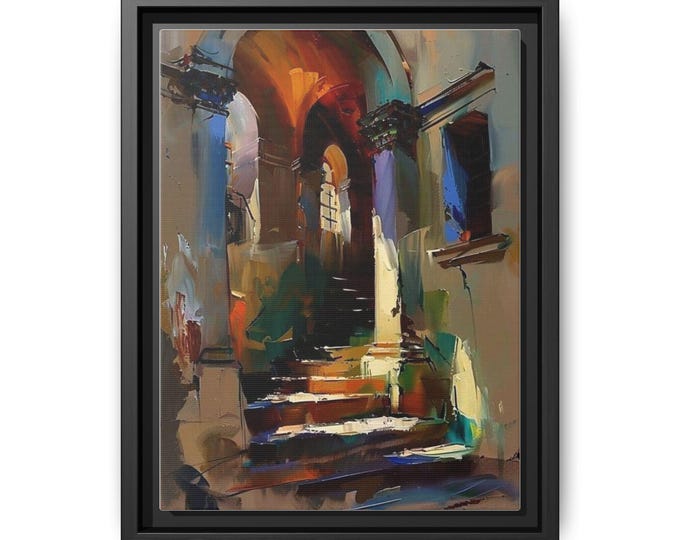 Abstract Colorful Staircase Painting Matte Canvas Framed | Archway Art Print
