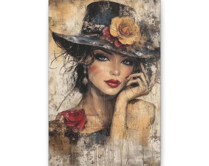 Vintage Portrait Lady with Hat Canvas