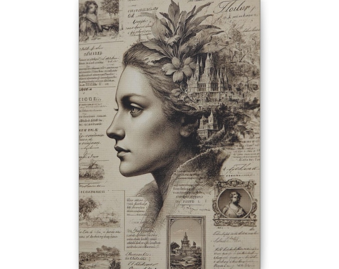 Vintage Portrait Collage Canvas | Classical Woman Wall Art