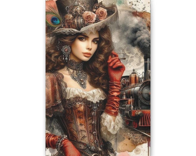 Steampunk Lady Portrait Canvas | Victorian Train Wall Art