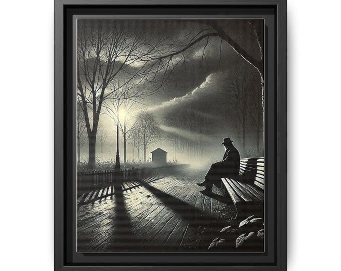 Solitary Figure on Park Bench framed canvas