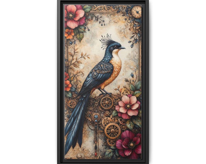 Steampunk Bird Illustration Matte Canvas Framed