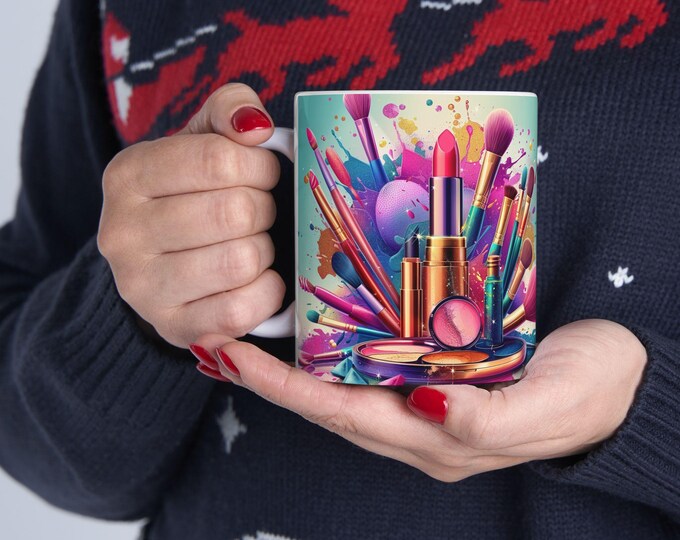 Colorful Makeup Brushes Splash Ceramic Mug | Beauty Tools Art Mug