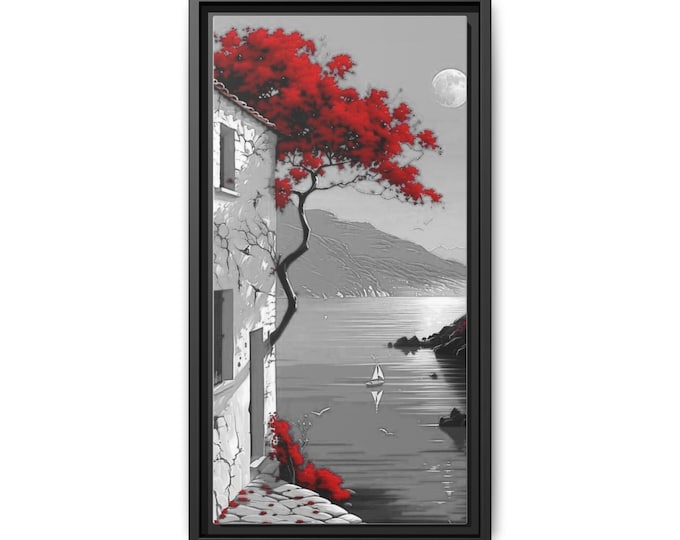 Red Tree by Seaside Matte Canvas Framed | Wall Art