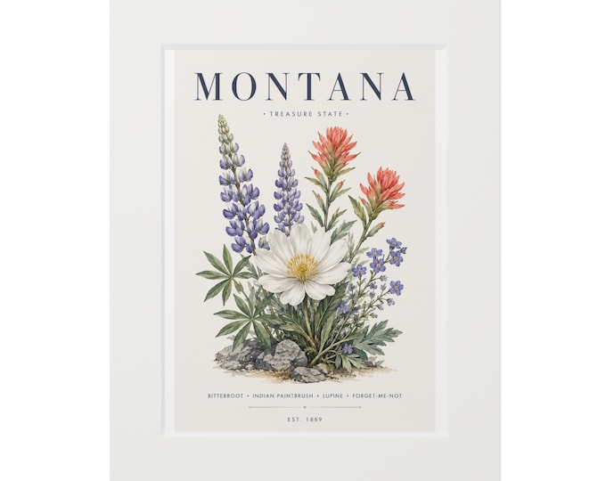 Montana Wildflower Botanical Print Passepartout Paper Frame