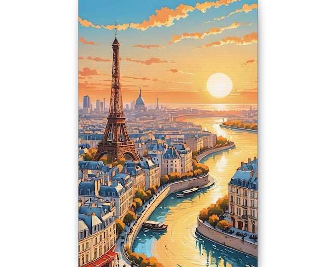 Paris Eiffel Tower Sunset Canvas | Scenic Cityscape Wall Art