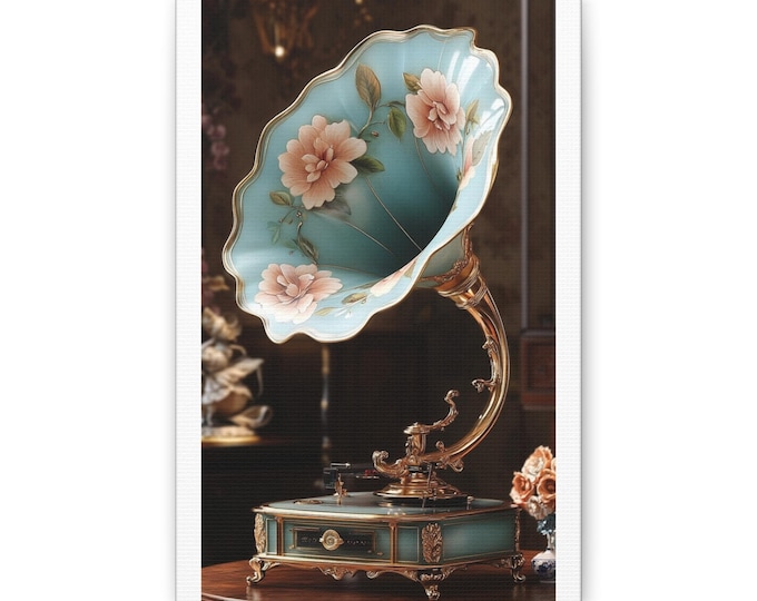 Vintage Floral Gramophone Canvas | Retro Music Decor