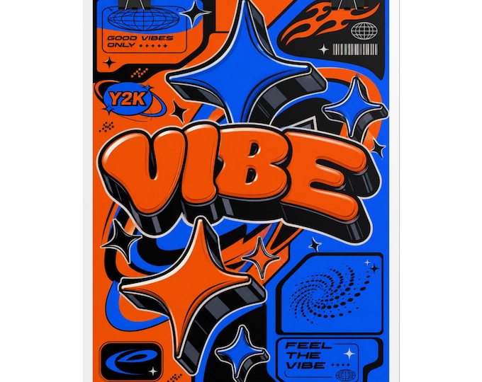 Vibe Y2K Retro Graphic Rolled Poster | Orange Blue Pop Art