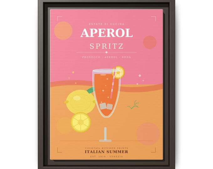 Aperol Spritz Poster Matte Canvas, Framed | Italian Summer Cocktail Wall Art