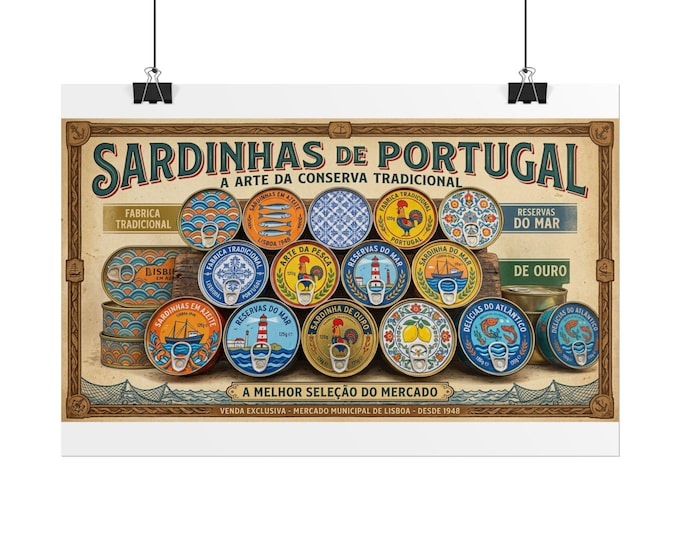 Sardinhas de Portugal Rolled Poster | Vintage Portuguese Sardine Tin Art