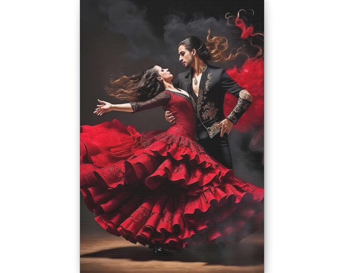 Flamenco Dancers Canvas | Spanish Dance Wall Art, Red Flamenco Painting