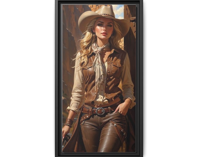 Cowgirl Portrait Matte Canvas Framed | Western Wall Art, Rustic Home Decor