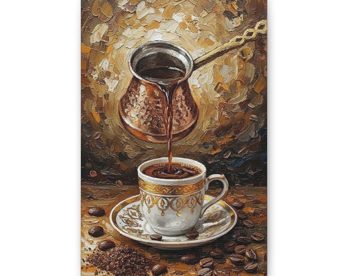 Turkish Coffee Pour Canvas | Kitchen Coffee Art, Espresso Wall Decor