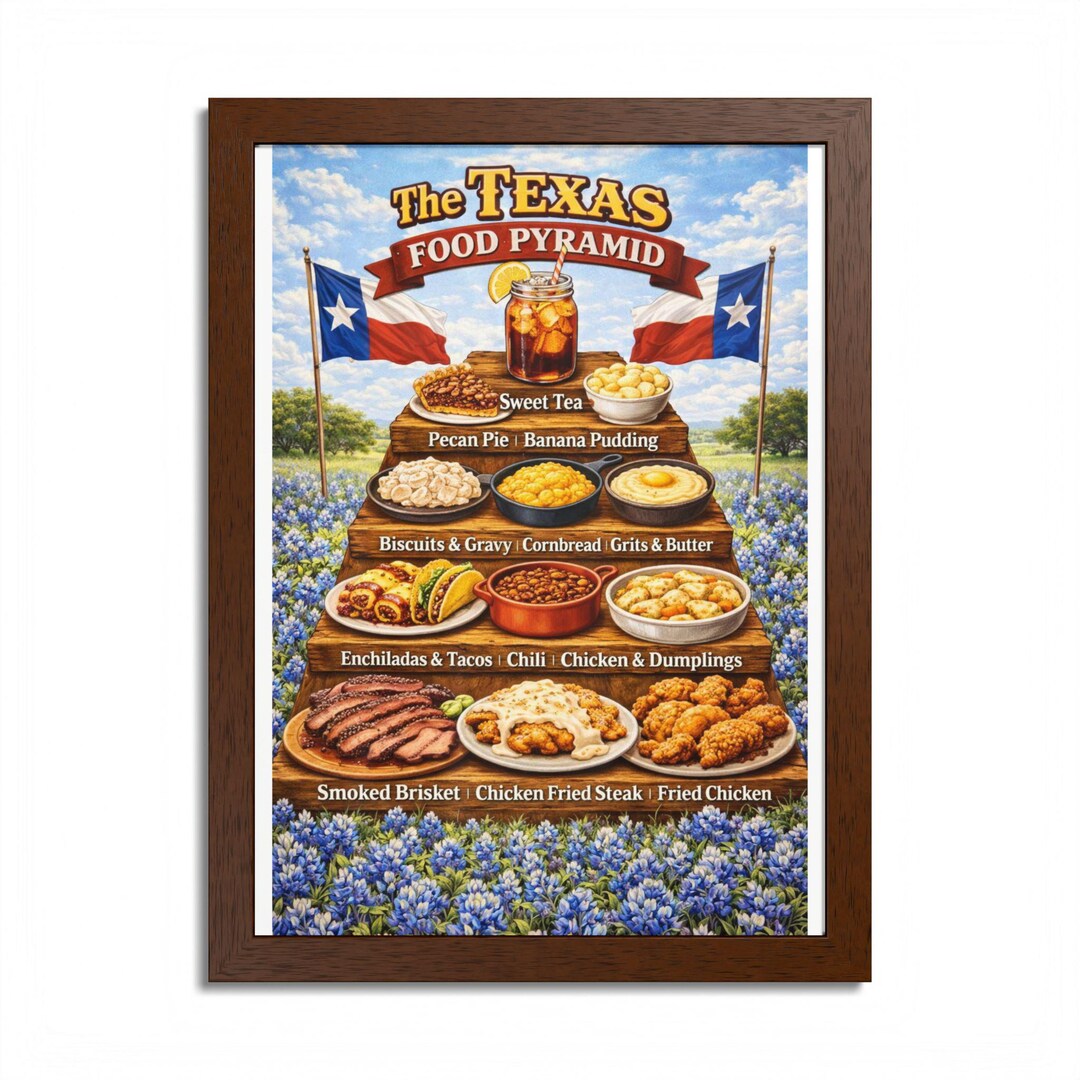 Texas Food Pyramid Framed Poster | State Cuisine Wall Art - Etsy