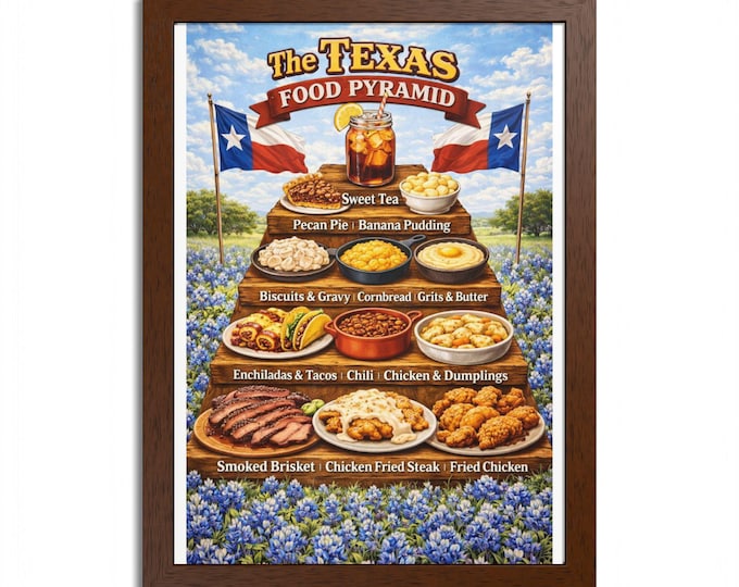 Texas Food Pyramid Framed Poster | State Cuisine Wall Art