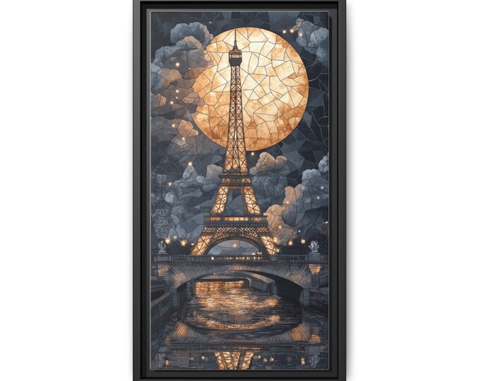 Eiffel Tower Moonlight Matte Canvas Framed | Paris Skyline Wall Art