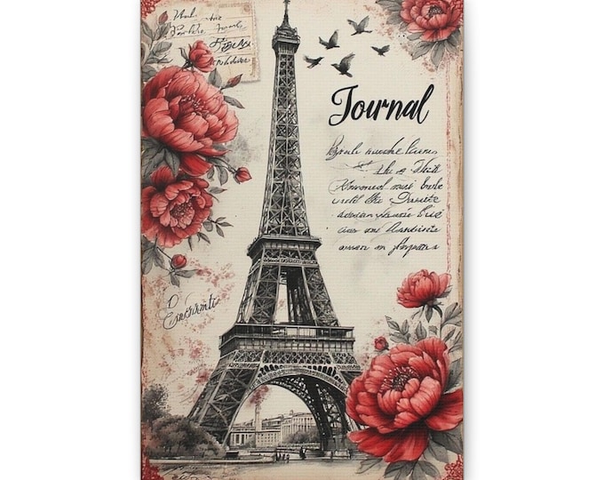 Eiffel Tower Floral Journal | Paris Vintage Notebook