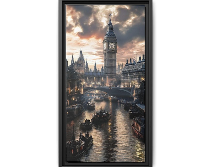 Big Ben London River Scene Canvas Framed