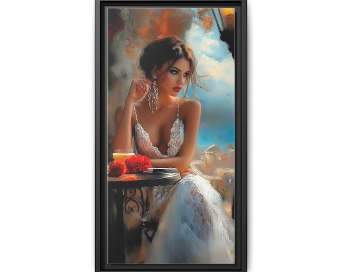 Elegant Romantic Portrait Matte Canvas Framed