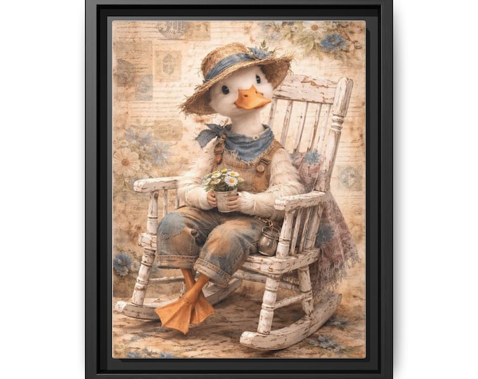 Country Duck in Rocking Chair Matte Canvas Frame | Nursery Wall Art