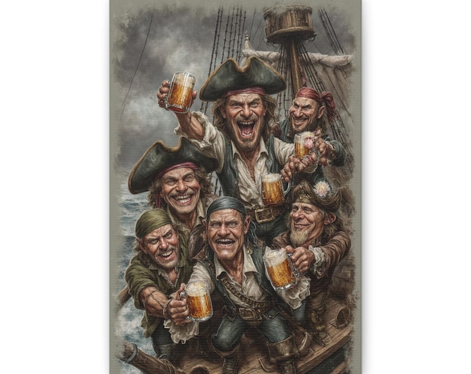 Rowdy Pirate Crew Canvas | Beer Toast Shipboard Wall Art