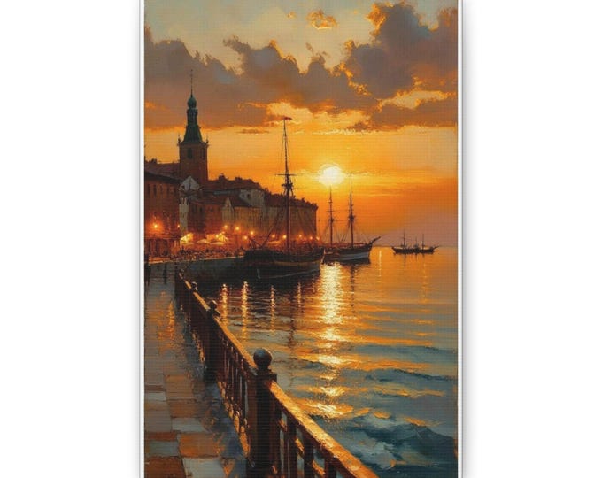 Sunset Harbor Boardwalk Canvas | Seascape Sunset Wall Art