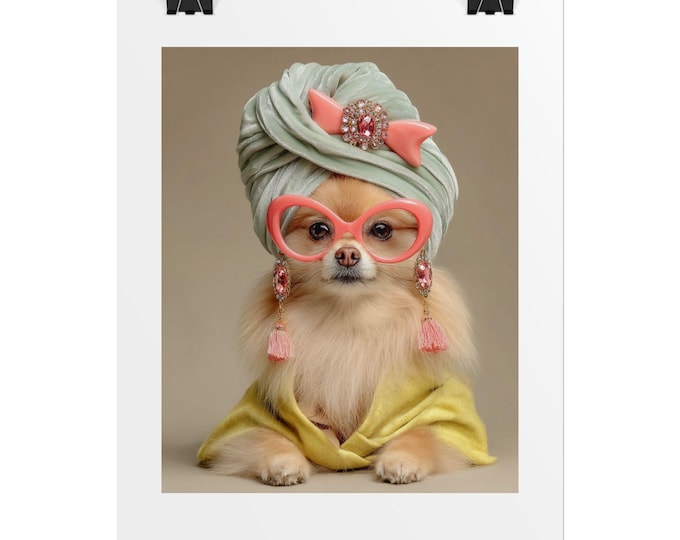 Glam Pomeranian Poster Rolled Poster | Fashion Dog Wall Art
