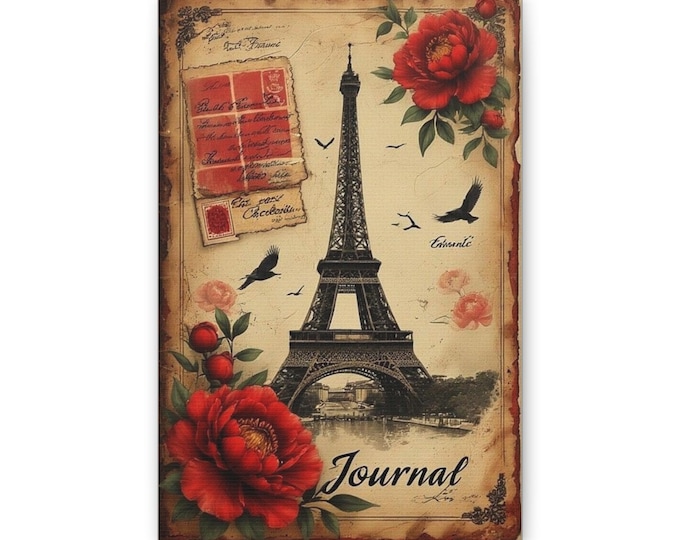 Paris Eiffel Tower Journal | Vintage Floral Canvas Notebook