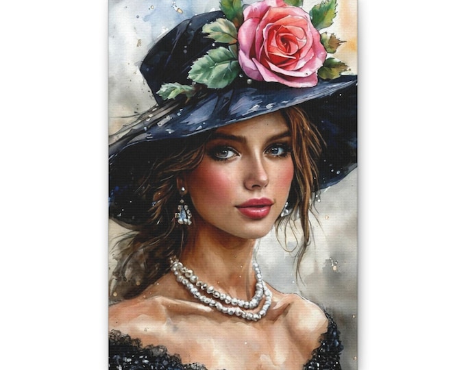 Elegant Woman with Rose Hat Canvas