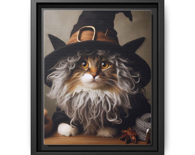 Witch Cat Portrait Canvas Framed