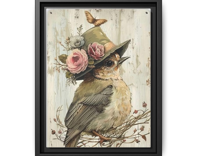 Vintage Songbird with Floral Hat Wall Art Canvas