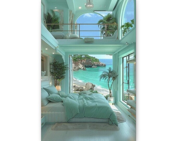 Ocean View Bedroom Canvas | Coastal Wall Art, Turquoise Seaside Print