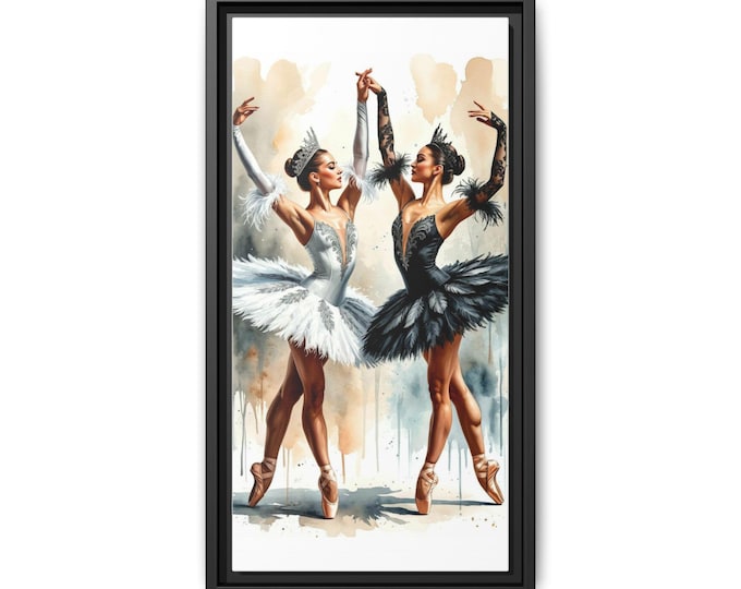 Black and White Ballet Dancers Canvas Framed | Matte Multi-Color