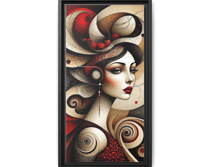 Abstract Art Deco Woman Matte Canvas Framed | Portrait Wall Art