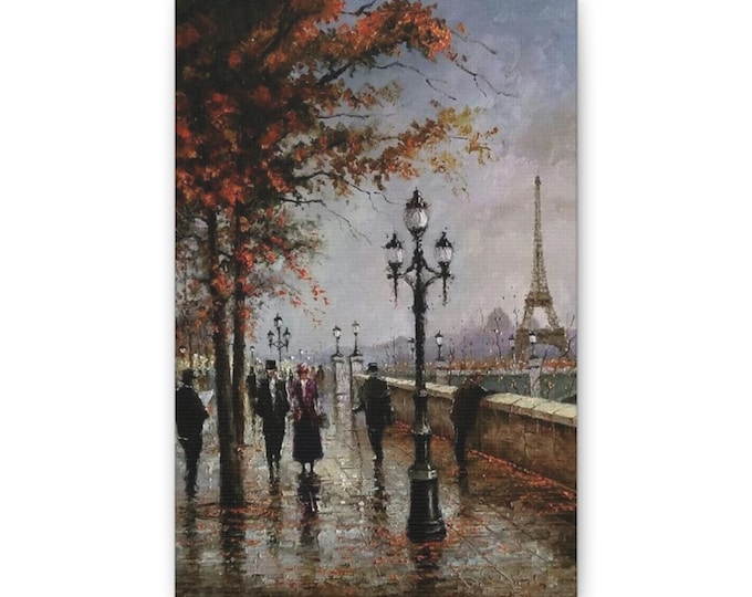 Paris Street Scene Canvas | Eiffel Tower Autumn Riverside Painting