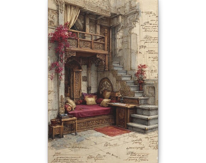 Oriental Courtyard Illustration Canvas