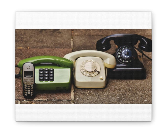 Vintage Telephones Canvas Stretched 0.75" | Retro Phone Wall Art