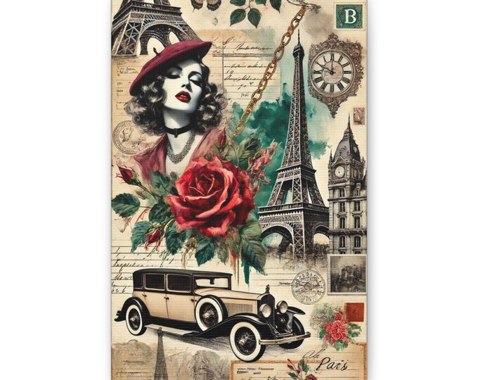Vintage Paris Collage Canvas