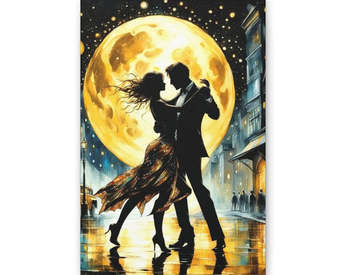 Moonlit Dancing Couple Canvas | Romantic Wall Art